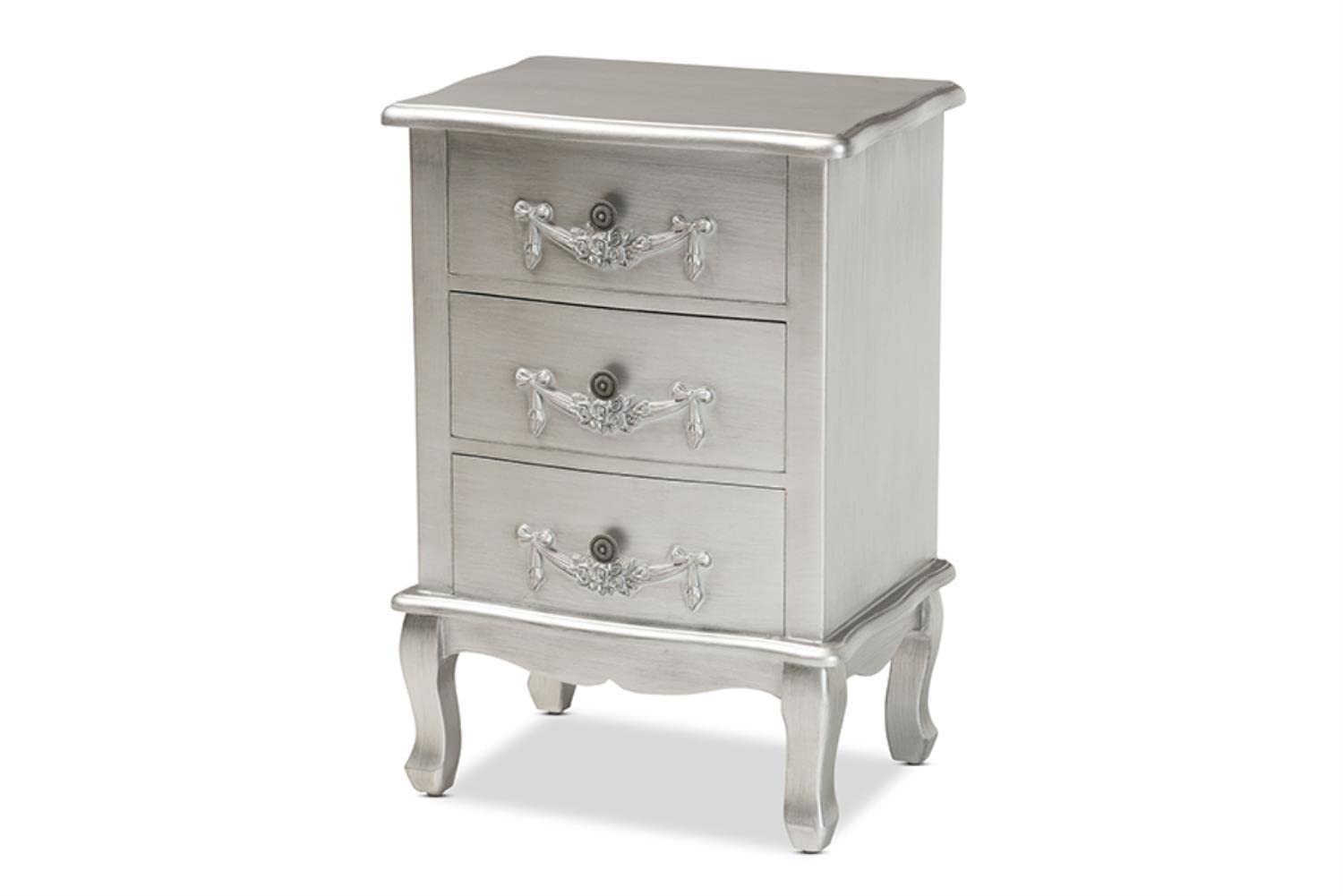 Baxton Studio Callen Brushed Silver Finished Wood 3-Drawer End Table